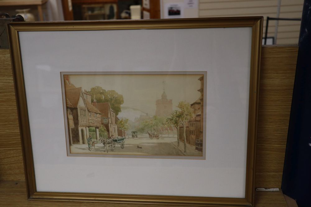 Early 20th century English School, watercolour, Southover High Street, Lewes, 17 x 29cm